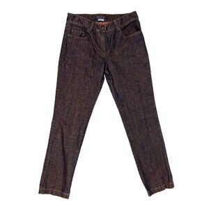 Peruvian Connection Straight Leg Jeans Black & Orange Denim Vintage Pants USA 4